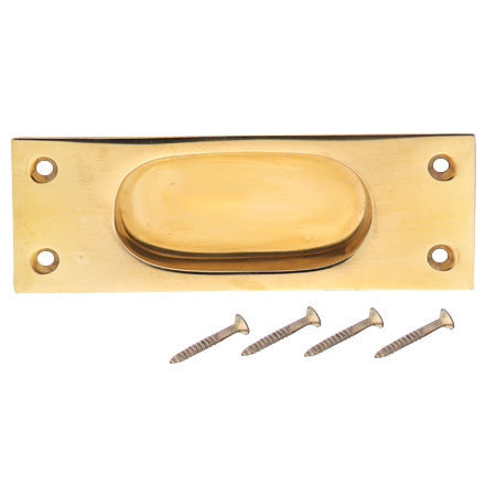 5 Inch Rectangular Traditional Solid Brass Pocket Door Pull or Window Sash Pull (Polished Brass Finish) Copper Mountain Hardware