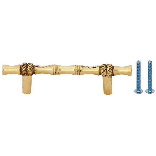 4 3/4 Inch Overall (3 Inch c-c) Solid Brass Japanese Bamboo Style Pull (Polished Brass Finish) COPPER MOUNTAIN HARDWARE