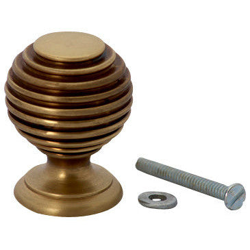 1 3/8 Inch Solid Brass Art Deco Round Knob (Antique Brass Finish) COPPER MOUNTAIN HARDWARE