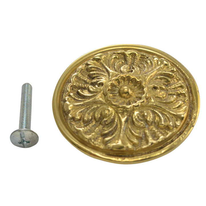 2 Inch Solid Brass Victorian Floral Knob (Polished Brass Finish) COPPER MOUNTAIN HARDWARE