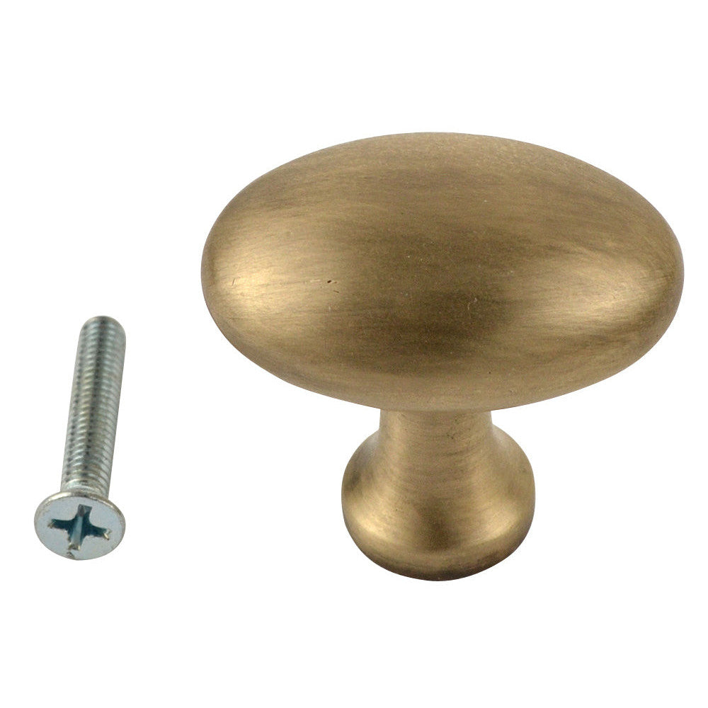 1 1/2 Inch Heavy Traditional Solid Brass Egg Cabinet Knob (Antique Brass Finish) COPPER MOUNTAIN HARDWARE