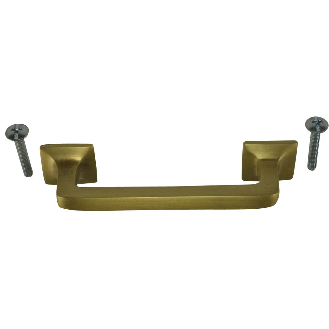 4 1/4 Inch Overall (3.25 Inch c-c) Solid Brass Square Traditional Pull (Antique Brass Finish) COPPER MOUNTAIN HARDWARE