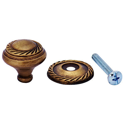 1 Inch Solid Brass Georgian Roped Round Knob (Antique Brass Finish) COPPER MOUNTAIN HARDWARE