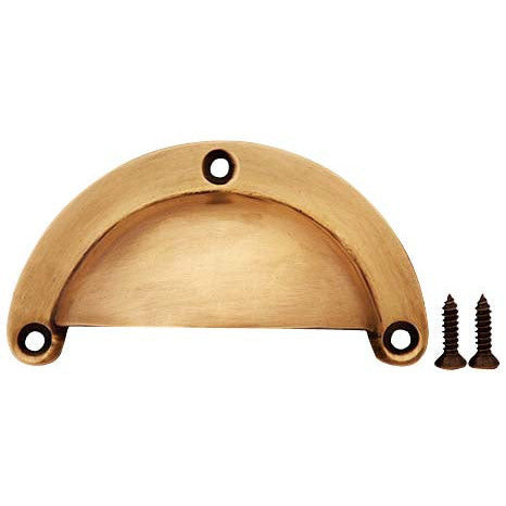 3 3/8 Inch Overall (3 Inch c-c) Solid Brass Traditional Cup Pull