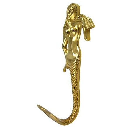 8 1/2 Inch Solid Brass Mermaid Hook (Polished Brass Finish) Copper Mountain Hardware