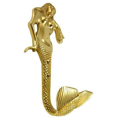 8 1/2 Inch Solid Brass Mermaid Hook (Polished Brass Finish) Copper Mountain Hardware