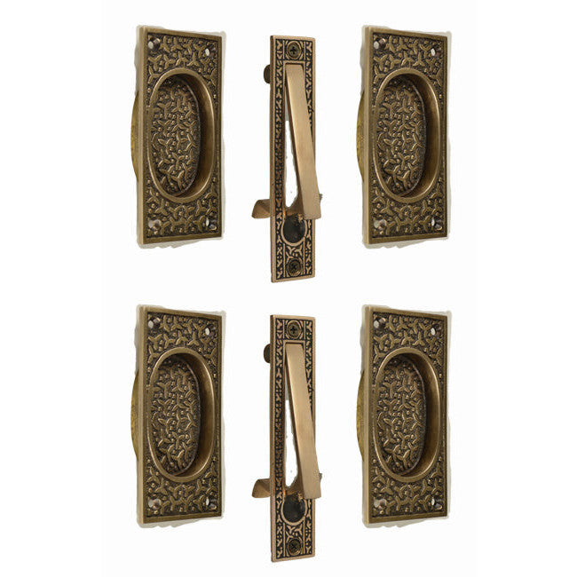 Rice Pattern Double Pocket Passage Style Door Set (Antique Brass) COPPER MOUNTAIN HARDWARE