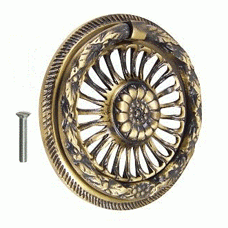 3 5/8 Inch Solid Brass Radiant Flower Drawer Ring Pull (Antique Brass) COPPER MOUNTAIN HARDWARE