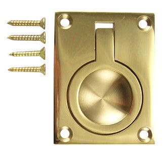 2 1/2 Inch Solid Brass Traditional Flush Ring Pull (Polished Brass) DELTANA