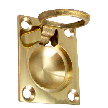 1 3/4 Inch Solid Brass Traditional Flush Ring Pull (Polished Brass) DELTANA