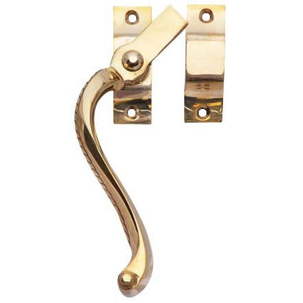 Solid Brass Left Hinge Window Lock Georgian Roped Pattern (Polished Brass Finish) Copper Mountain Hardware