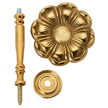 2 7/8 Inch Wide Solid Brass Curtain Tie Back - Large Flower Button (Polished Brass Finish) COPPER MOUNTAIN HARDWARE