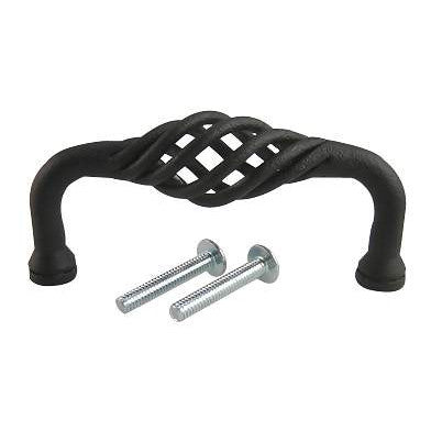 3 3/8 Inch (3 Inch c-c) Wrought Steel Lafayette Fixed Pull (Matte Black Finish) EMTEK