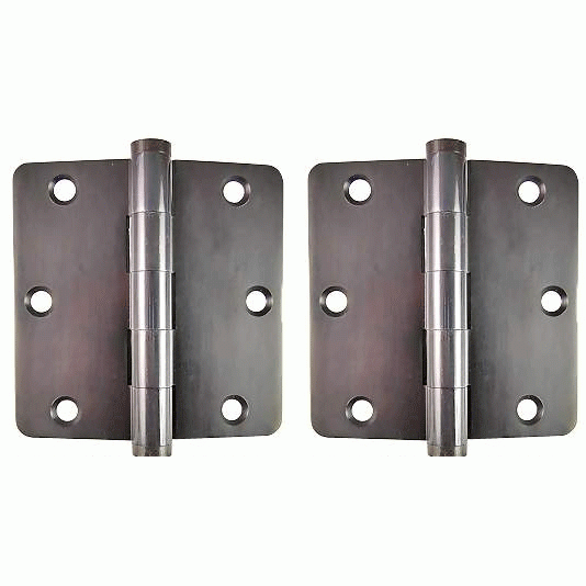 Pair 3 1/2 Inch X 3 1/2 Inch Solid Brass Hinge Interchangeable Finials (1/4 Radius Corner, Oil Rubbed Bronze Finish) DELTANA