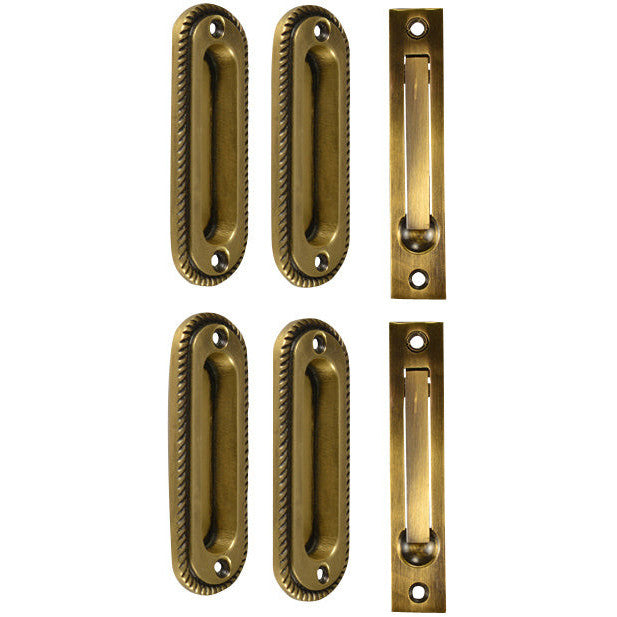 Georgian Pattern Double Pocket Passage Style Door Set (Antique Brass Finish) COPPER MOUNTAIN HARDWARE