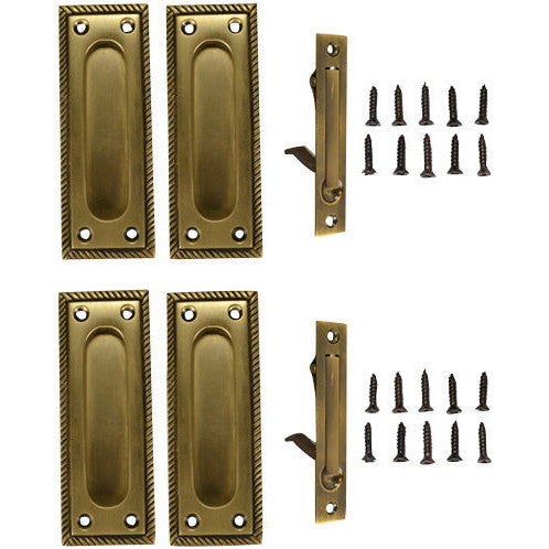 Georgian Square Double Pocket Passage Style Door Set (Antique Brass Finish) COPPER MOUNTAIN HARDWARE