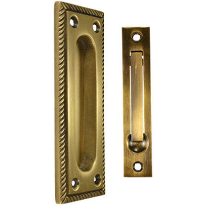 Georgian Square Double Pocket Passage Style Door Set (Antique Brass Finish) COPPER MOUNTAIN HARDWARE