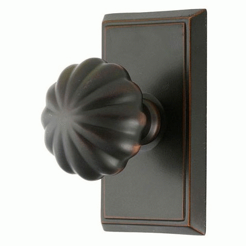 Solid Brass Melon Door Knob Set With Rectangular Rosette EMTEK