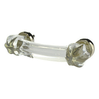 4 Inch Overall (3 Inch c-c) Crystal Clear Glass Bridge Handle (Polished Chrome Base) COPPER MOUNTAIN HARDWARE