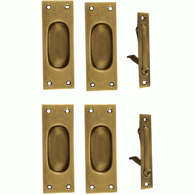 New Traditional Square Pattern Double Pocket Passage Style Door Set (Antique Brass) COPPER MOUNTAIN HARDWARE