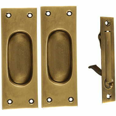 New Traditional Square Pattern Single Pocket Passage Style Door Set (Antique Brass Finish) COPPER MOUNTAIN HARDWARE