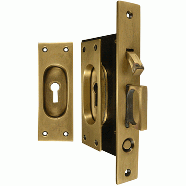 New Traditional Square Pattern Single Pocket Privacy (Lock) Style Door Set (Antique Brass) COPPER MOUNTAIN HARDWARE