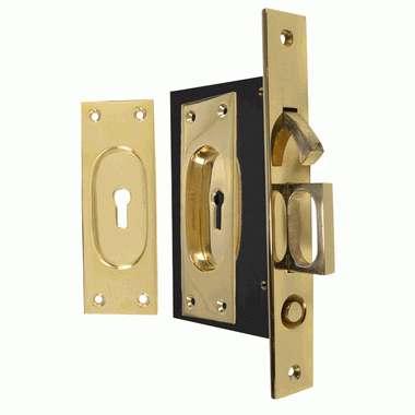 New Traditional Square Pattern Single Pocket Privacy (Lock) Style Door Set (Polished Brass) COPPER MOUNTAIN HARDWARE