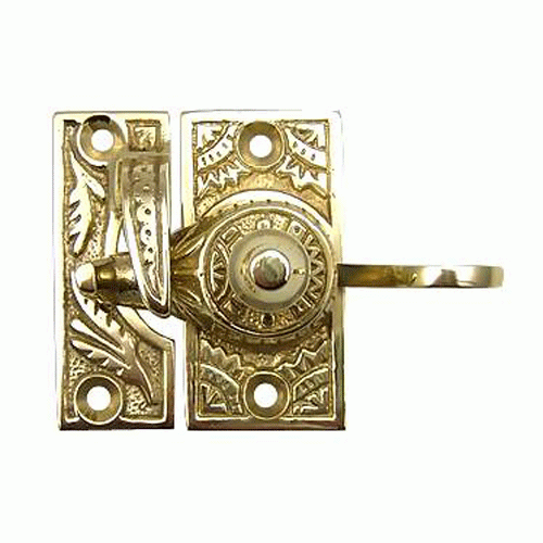 Oriental Pattern Solid Brass Sash Lock (Lacquered Brass Finish) Copper Mountain Hardware