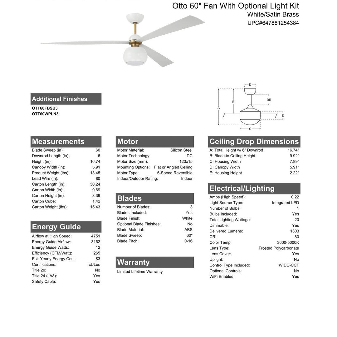 60" Otto in White/Satin Brass w/ White Blades CRAFTMADE