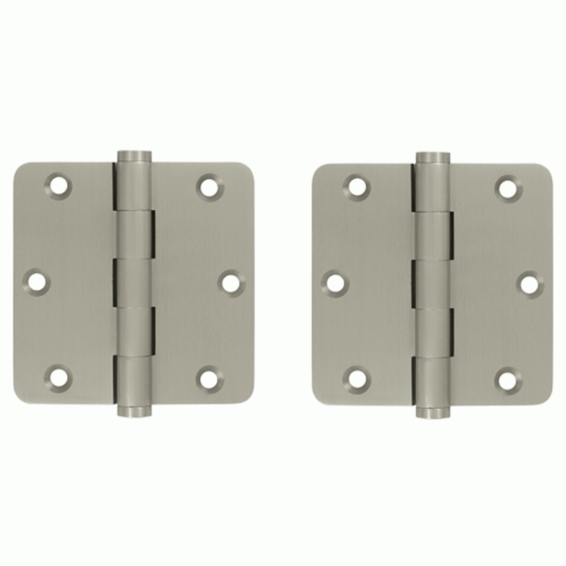 Pair 3 1/2 Inch X 3 1/2 Inch Solid Brass Hinge Interchangeable Finials (1/4 Radius Corner, Brushed Nickel Finish) DELTANA