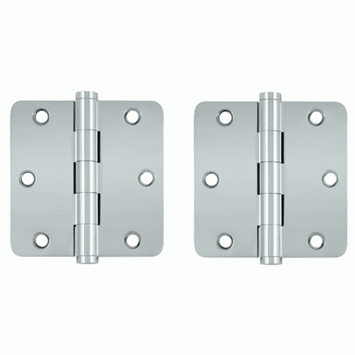 Pair 3 1/2 Inch X 3 1/2 Inch Solid Brass Hinge Interchangeable Finials (1/4 Radius Corner, Chrome Finish) DELTANA