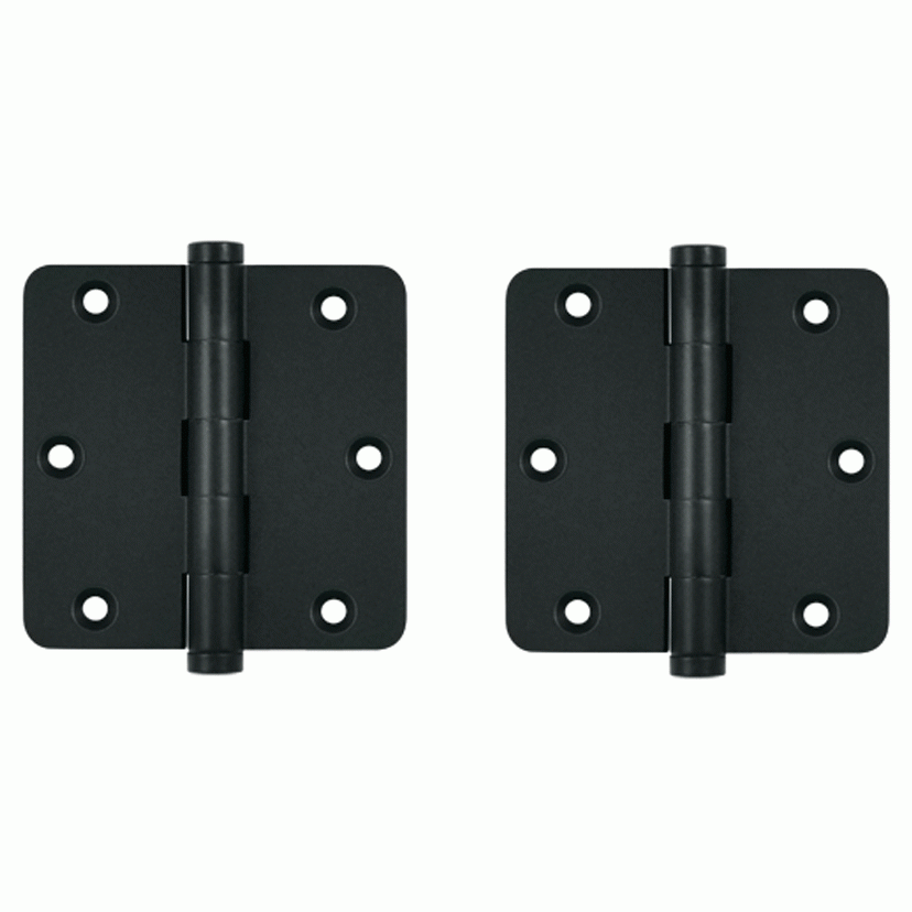 Pair 3 1/2 Inch X 3 1/2 Inch Solid Brass Hinge Interchangeable Finials (1/4 Radius Corner, Flat Black Finish) DELTANA