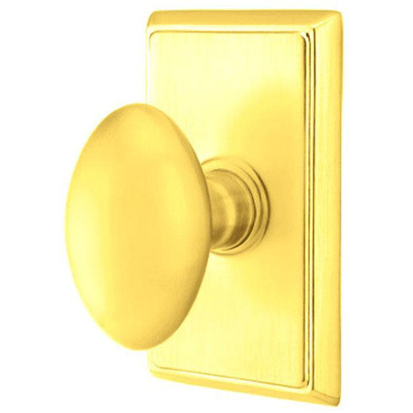 Solid Brass Egg Door Knob Set With Rectangular Rosette EMTEK