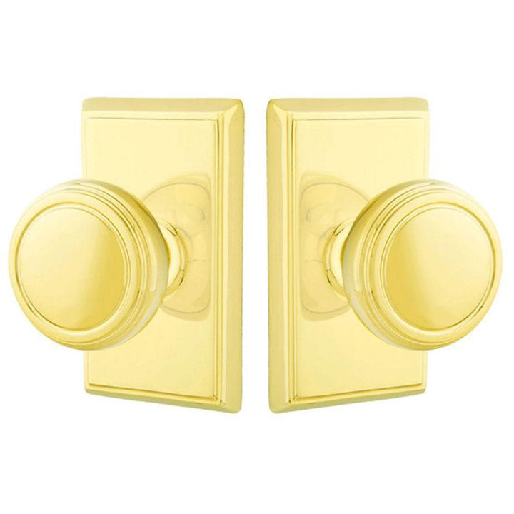 Solid Brass Norwich Door Knob Set With Rectangular Rosette (Several Finish Options) EMTEK