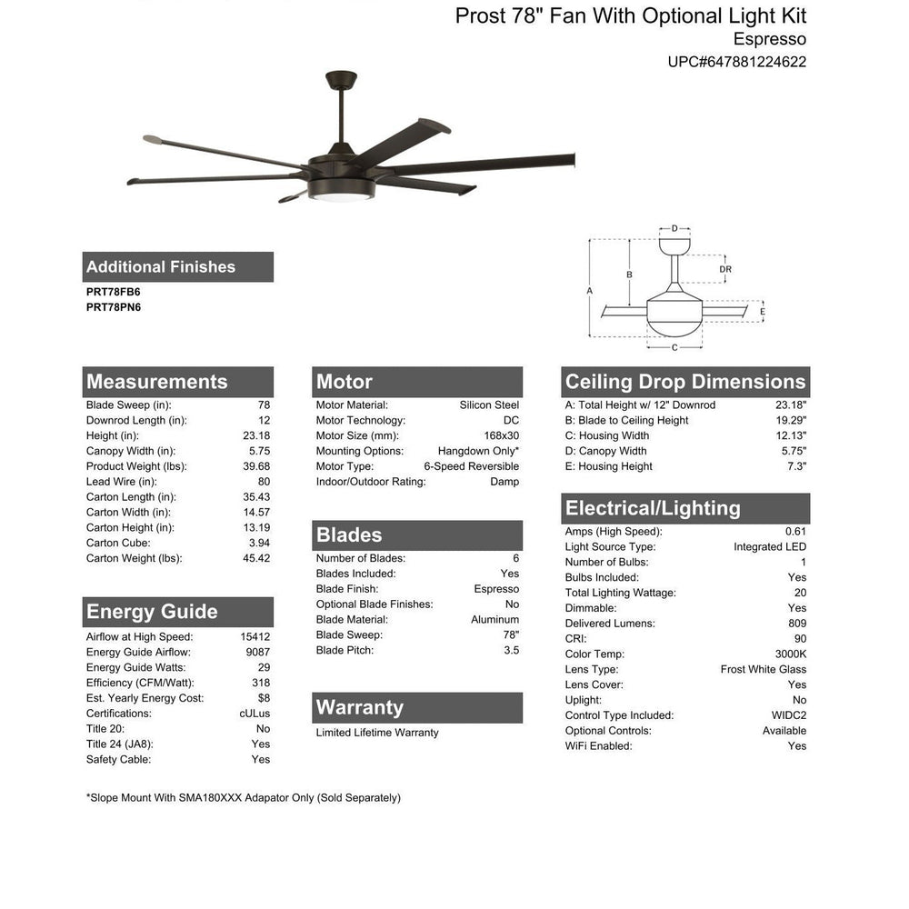 78" Prost in Espresso w/ Espresso Blades CRAFTMADE