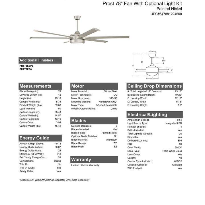 78" Prost in Painted Nickel w/ Painted Nickel Blades CRAFTMADE