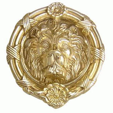 Ribbon & Reed 5 1/4 Inch Lion Head Door Knocker in Solid Brass (Polished Brass Finish) Copper Mountain Hardware