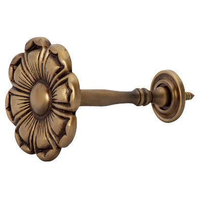 2 7/8 Inch Wide Solid Brass Curtain Tie Back - Large Flower Button (Antique Brass Finish) COPPER MOUNTAIN HARDWARE