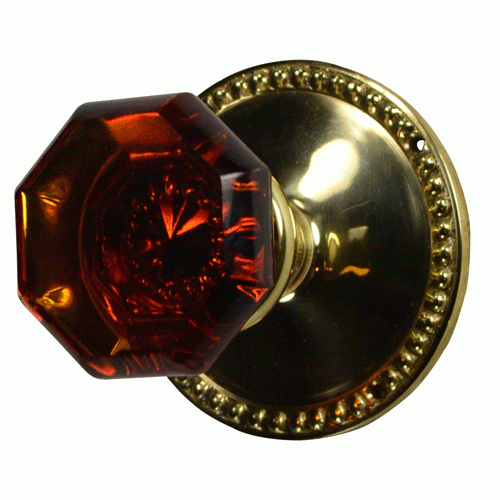 Solid Brass Beaded Style Octagon Amber Glass Door Knob Set COPPER MOUNTAIN HARDWARE