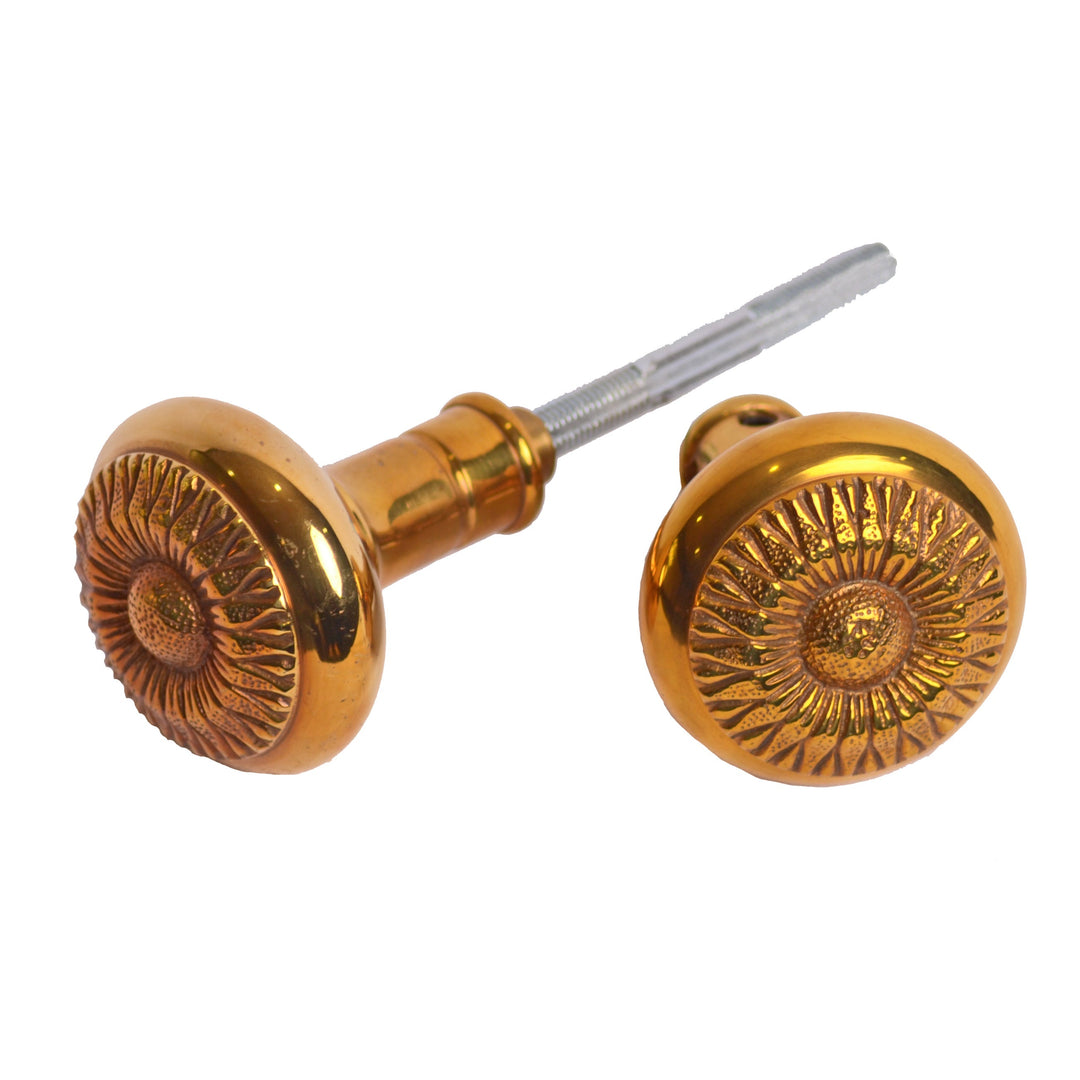 2 1/4 Inch Sunflower Spare Door Knob Set (Polished Brass) COPPER MOUNTAIN HARDWARE