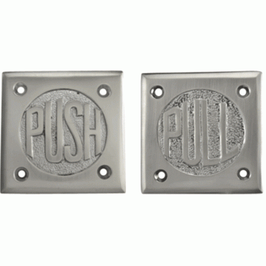 2 3/4 Inch Brass Classic American "Pull" & "Push" Signs (Brushed Nickel Finish) COPPER MOUNTAIN HARDWARE