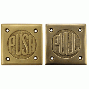 2 3/4 Inch Brass Classic American "Pull" & "Push" Signs (Antique Brass Finish) COPPER MOUNTAIN HARDWARE