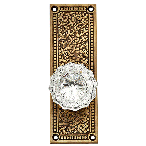 Rice Pattern Backplate Door Set with Fluted Crystal Door Knobs (Several Finishes Available) COPPER MOUNTAIN HARDWARE