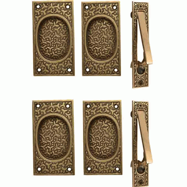 Rice Pattern Double Pocket Passage Style Door Set (Antique Brass) COPPER MOUNTAIN HARDWARE