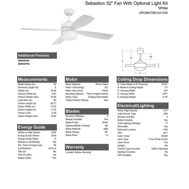 52" Sebastion in White w/ White Blades CRAFTMADE