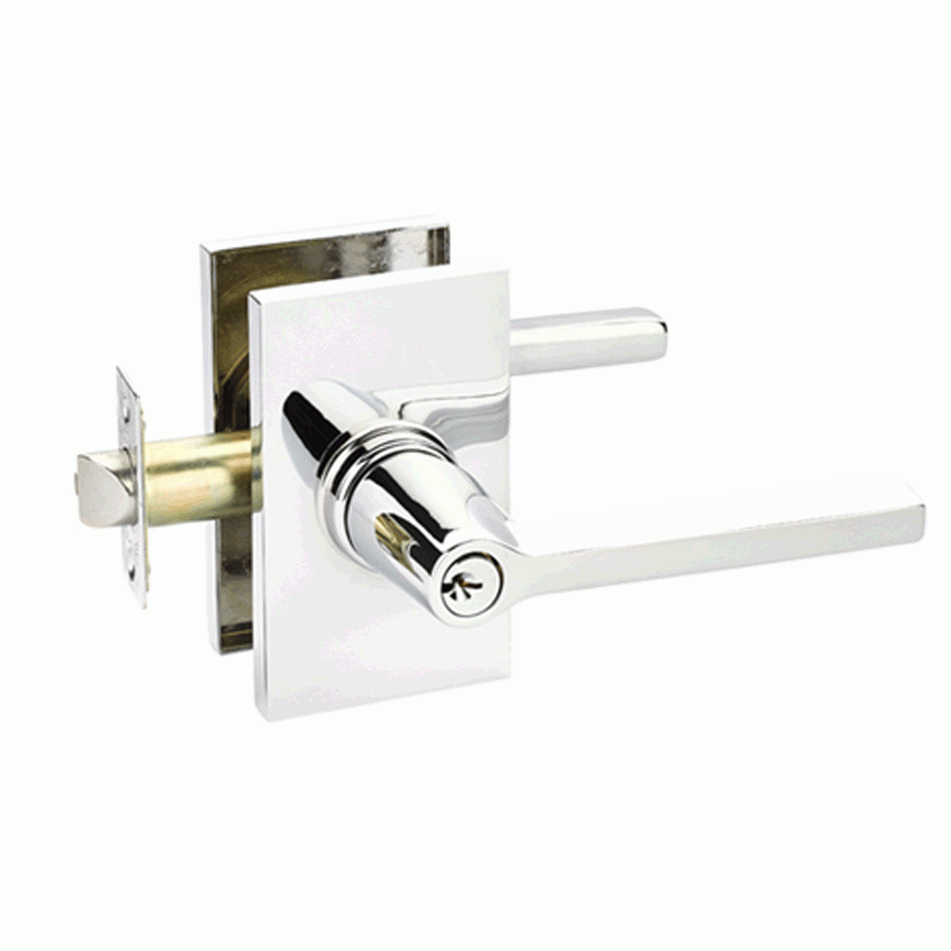 Emtek Solid Brass Helios Key In Door Lever with Modern Rectangular Rosette EMTEK