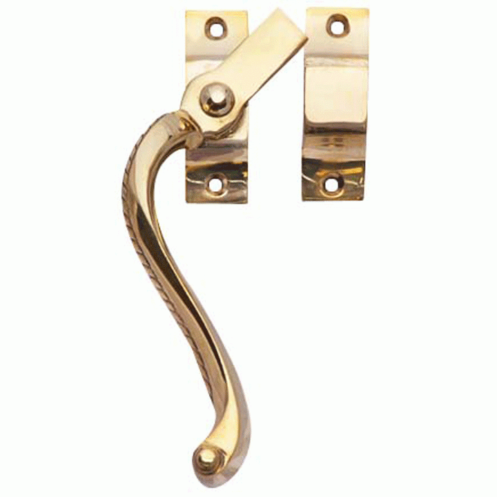 Solid Brass Left Hinge Window Lock Georgian Roped Pattern (Lacquered Brass Finish) Copper Mountain Hardware