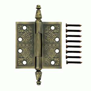 4 X 4 Inch Solid Brass Ornate Finial Style Hinge Antique Brass Finish DELTANA