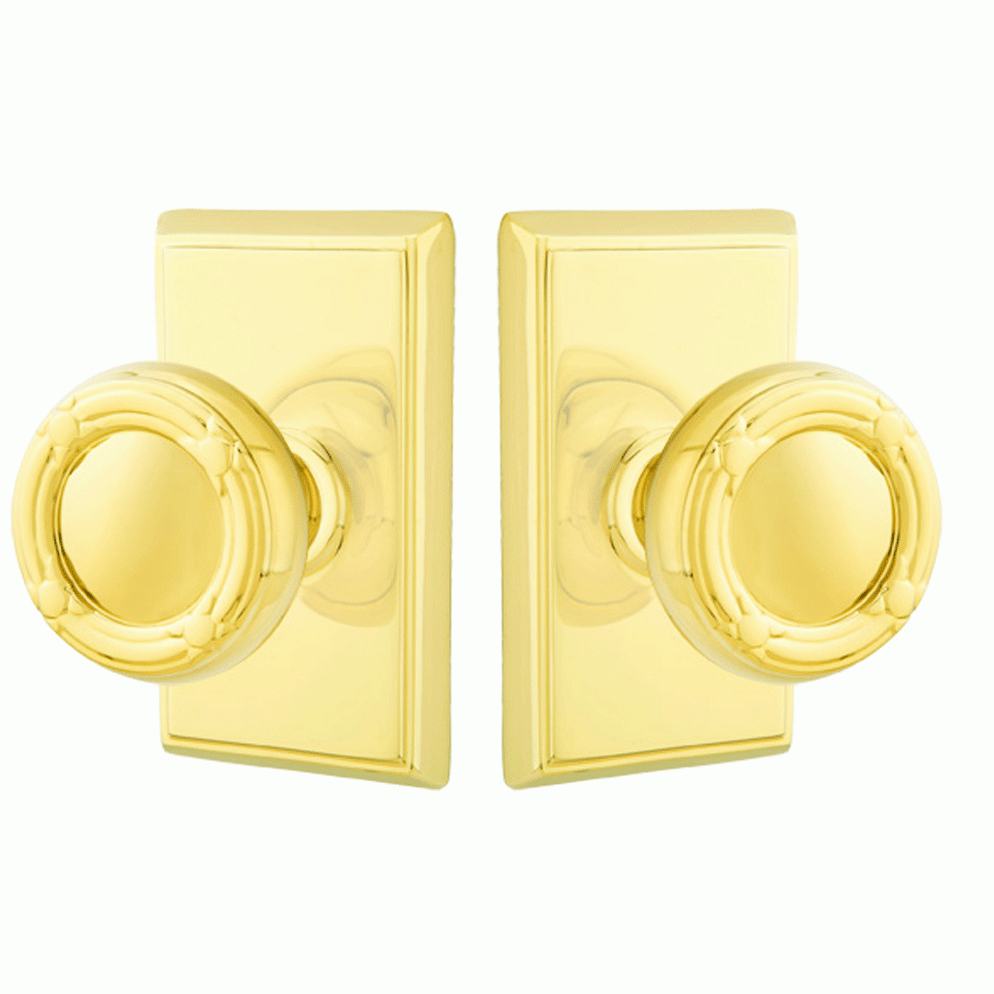 Solid Brass Ribbon & Reed Door Knob Set With Rectangular Rosette (Several Finish Options) EMTEK