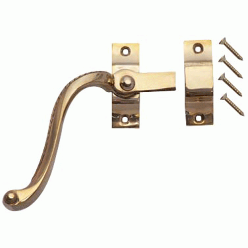 Solid Brass Right Hinge Window Lock Georgian Roped Pattern (Lacquered Brass Finish) Copper Mountain Hardware